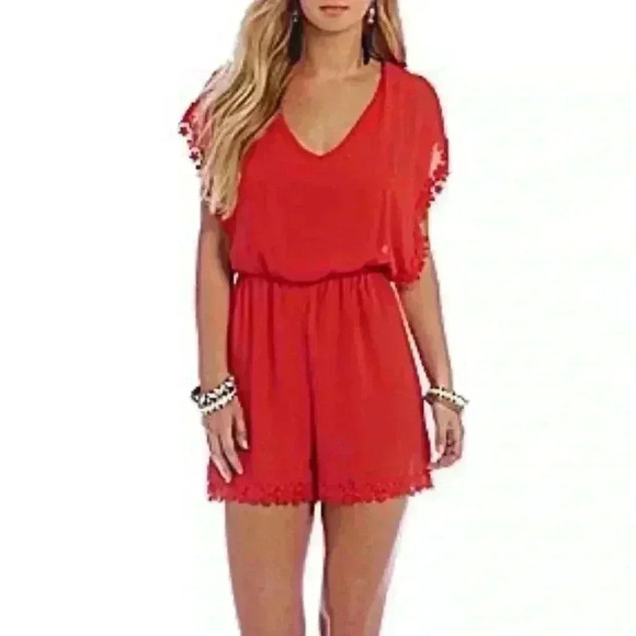 Soulmates Red Romper with Floral Details - Picture 1 of 12